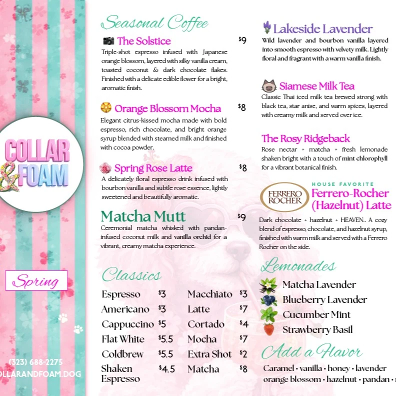 Seasonal Menu — Collar & Foam - West Hollywood, California - 2026