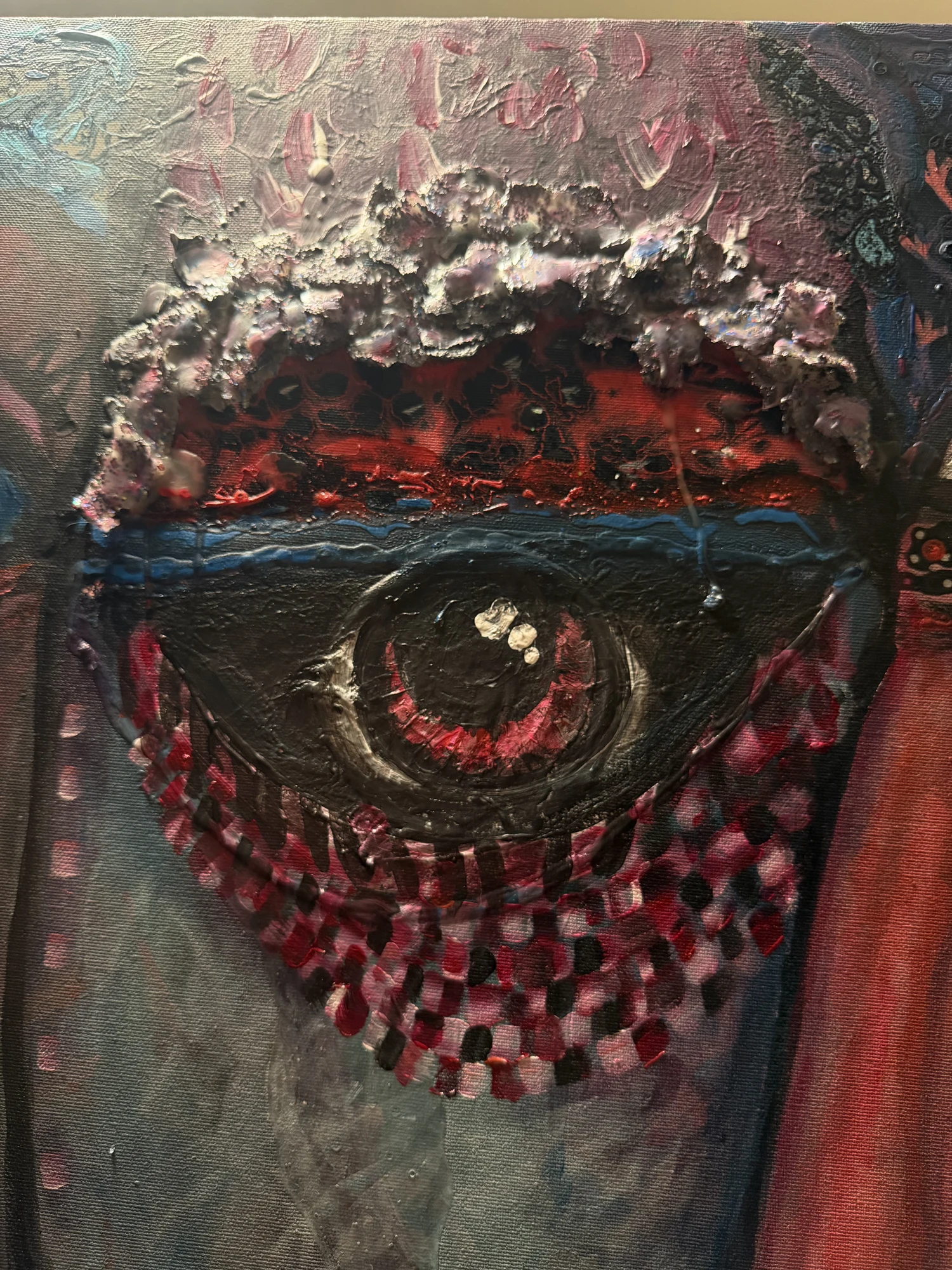 Mixed-media painting — textured detail
